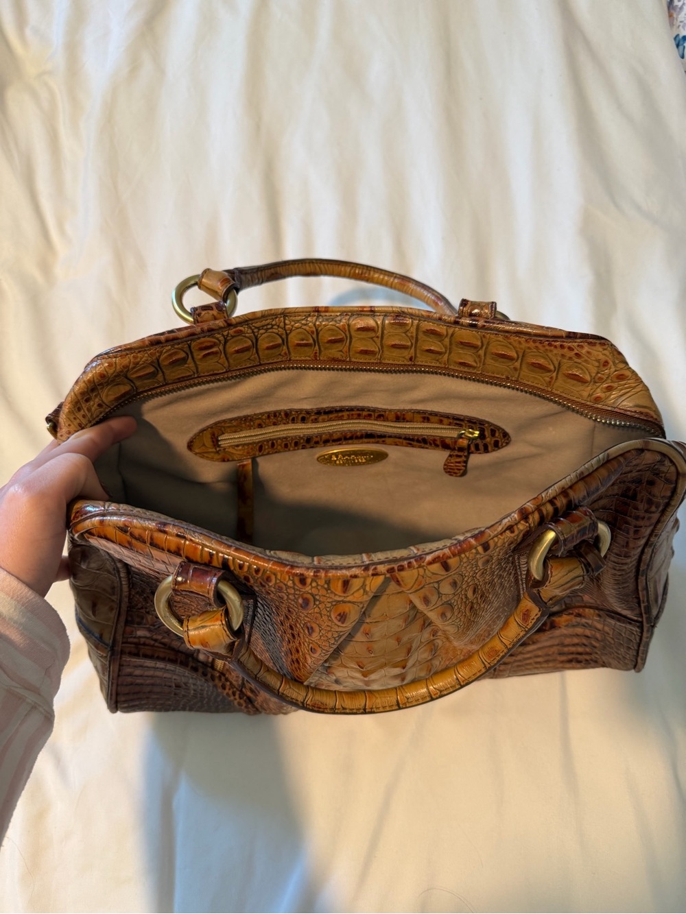 Brahmin Cognac Croc-Embossed Satchel